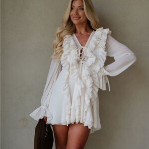 Chiffon Ruffle Mini Dress- EggShell from These Three Boutique